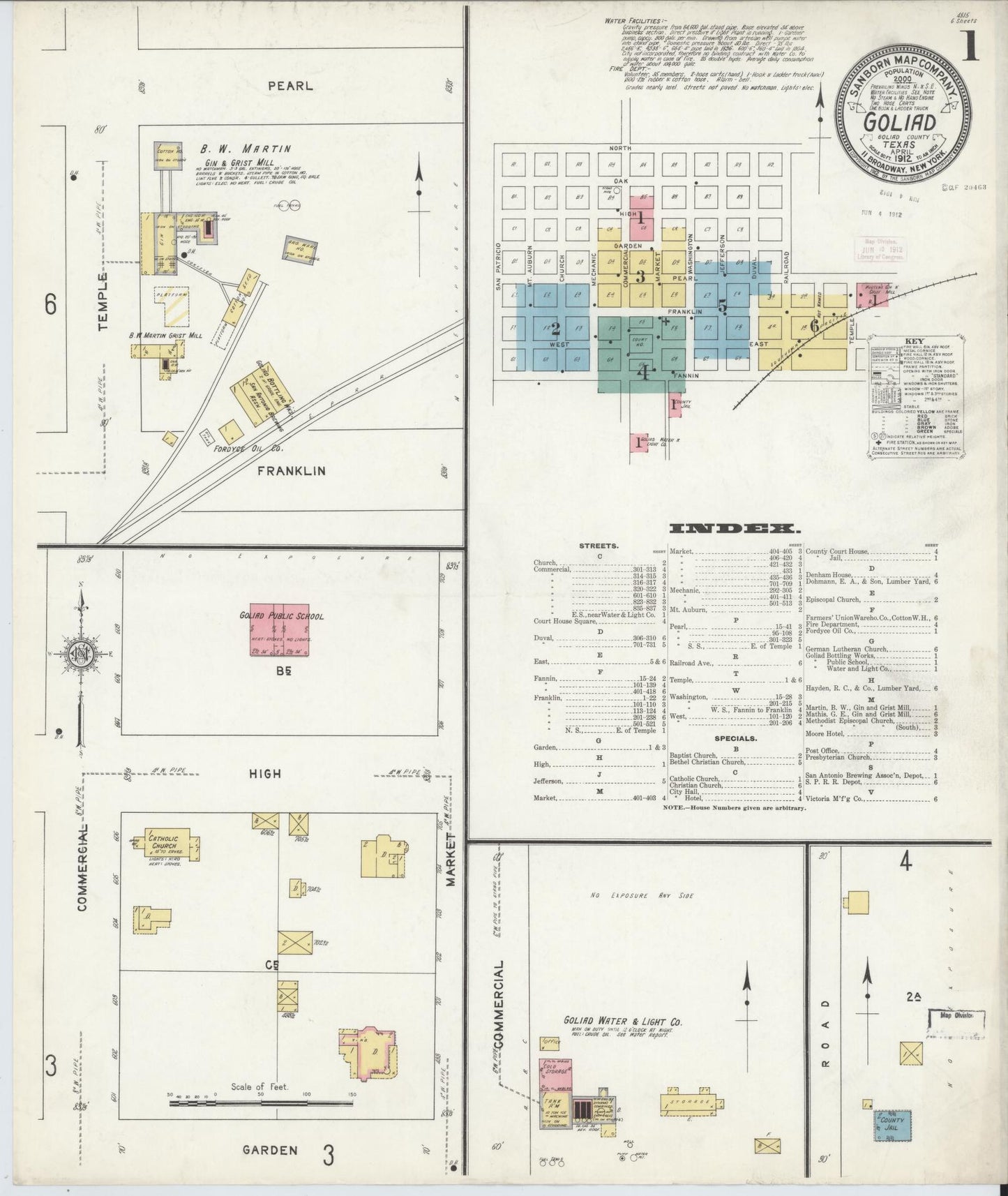 Sanborn Fire Insurance Map from Goliad, Goliad County, Texas (1912), Sheet #0001 - Historic Sanborn Fire Insurance Map Print, vintage old map wall art, antique decor, genealogy gift, Texas Texas map
