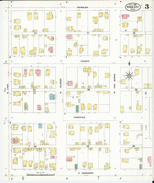 Sanborn Fire Insurance Map from Iowa City, Johnson County, Iowa (1906), Sheet #0003 - Historic Sanborn Fire Insurance Map Print, vintage old map wall art