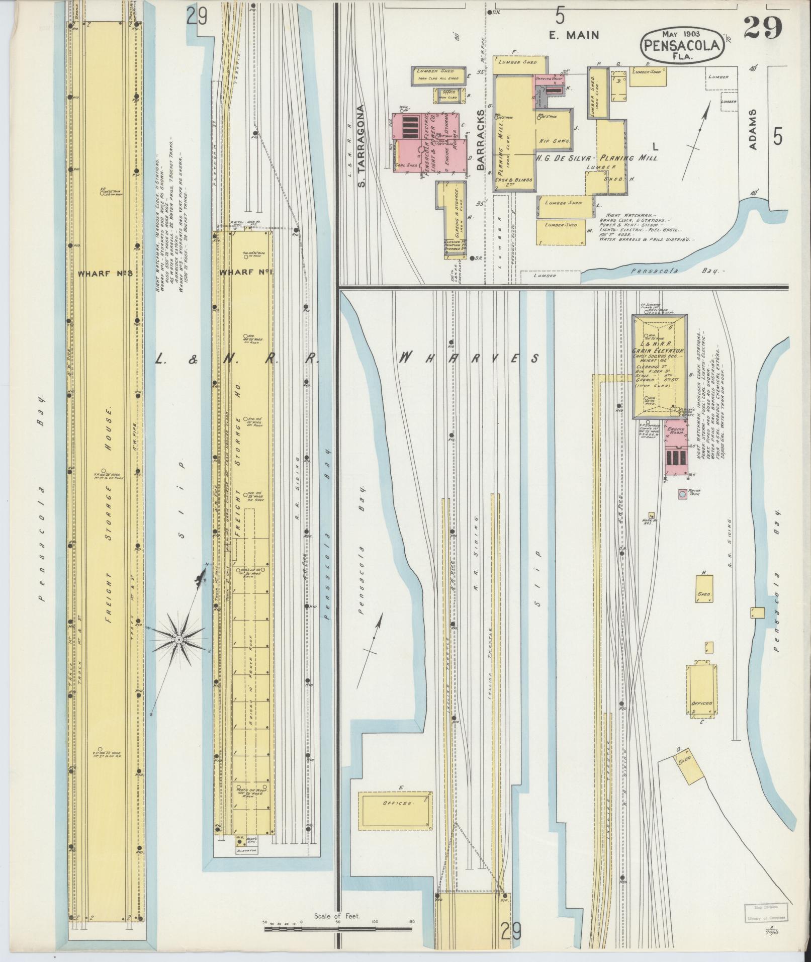 Sanborn Fire Insurance Map from Pensacola, Escambia County, Florida (1903), Sheet #0029 - Complete Map Set gallery image, historic Sanborn map, vintage wall art, Florida Florida