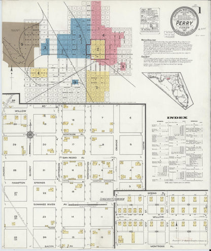 Sanborn Fire Insurance Map from Perry, Taylor County, Florida (1917), Sheet #0001 - Historic Sanborn Fire Insurance Map Print, vintage old map wall art, antique decor, genealogy gift, Florida Florida map
