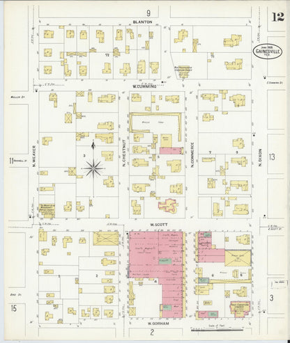 Sanborn Fire Insurance Map from Gainesville, Cooke County, Texas (1908), Sheet #0012 - Complete Map Set gallery image, historic Sanborn map, vintage wall art, Texas Texas