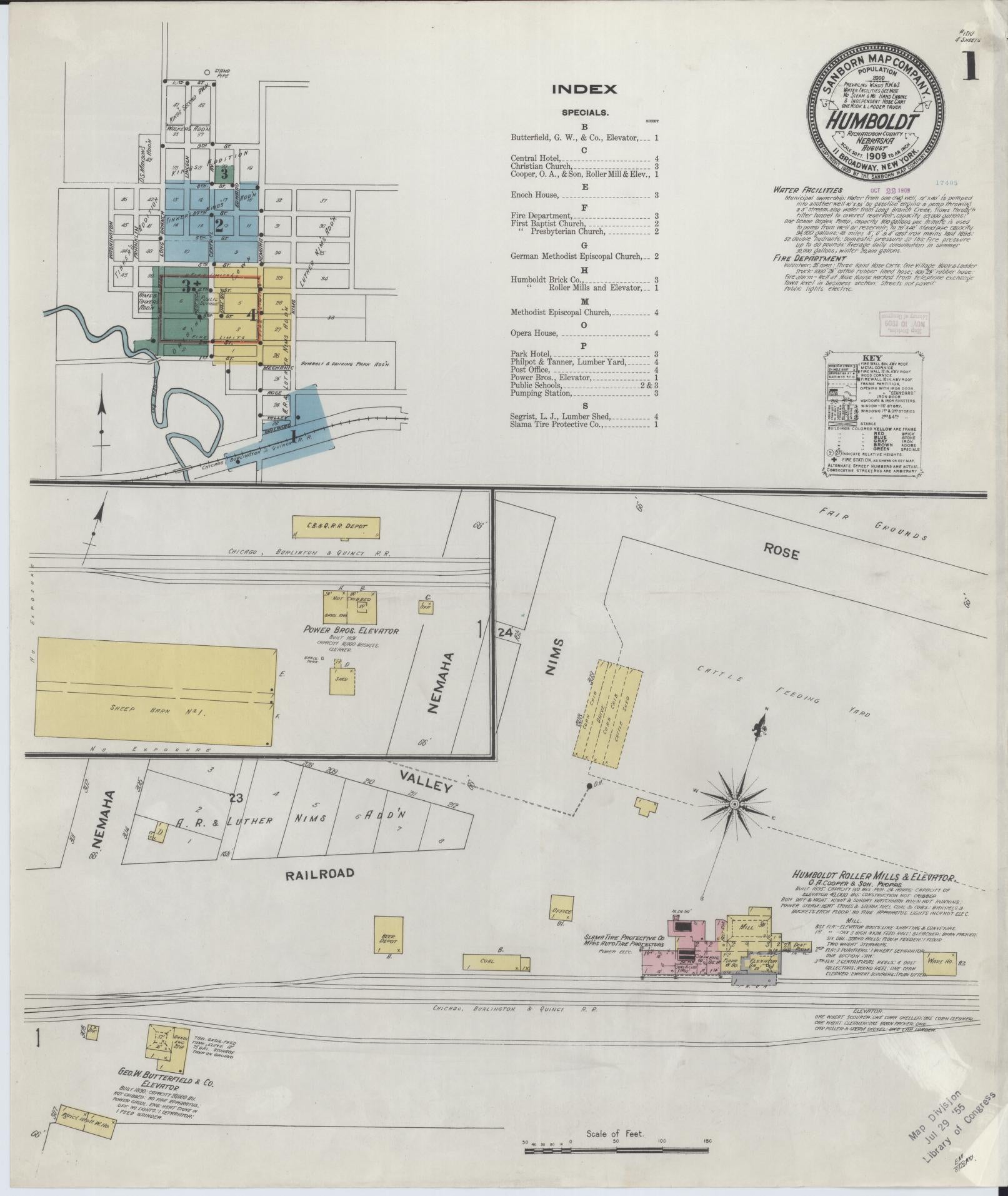 Sanborn Fire Insurance Map from Humboldt, Richardson County, Nebraska (1909), Sheet #0001 - Complete Map Set gallery image, historic Sanborn map, vintage wall art, Nebraska Nebraska