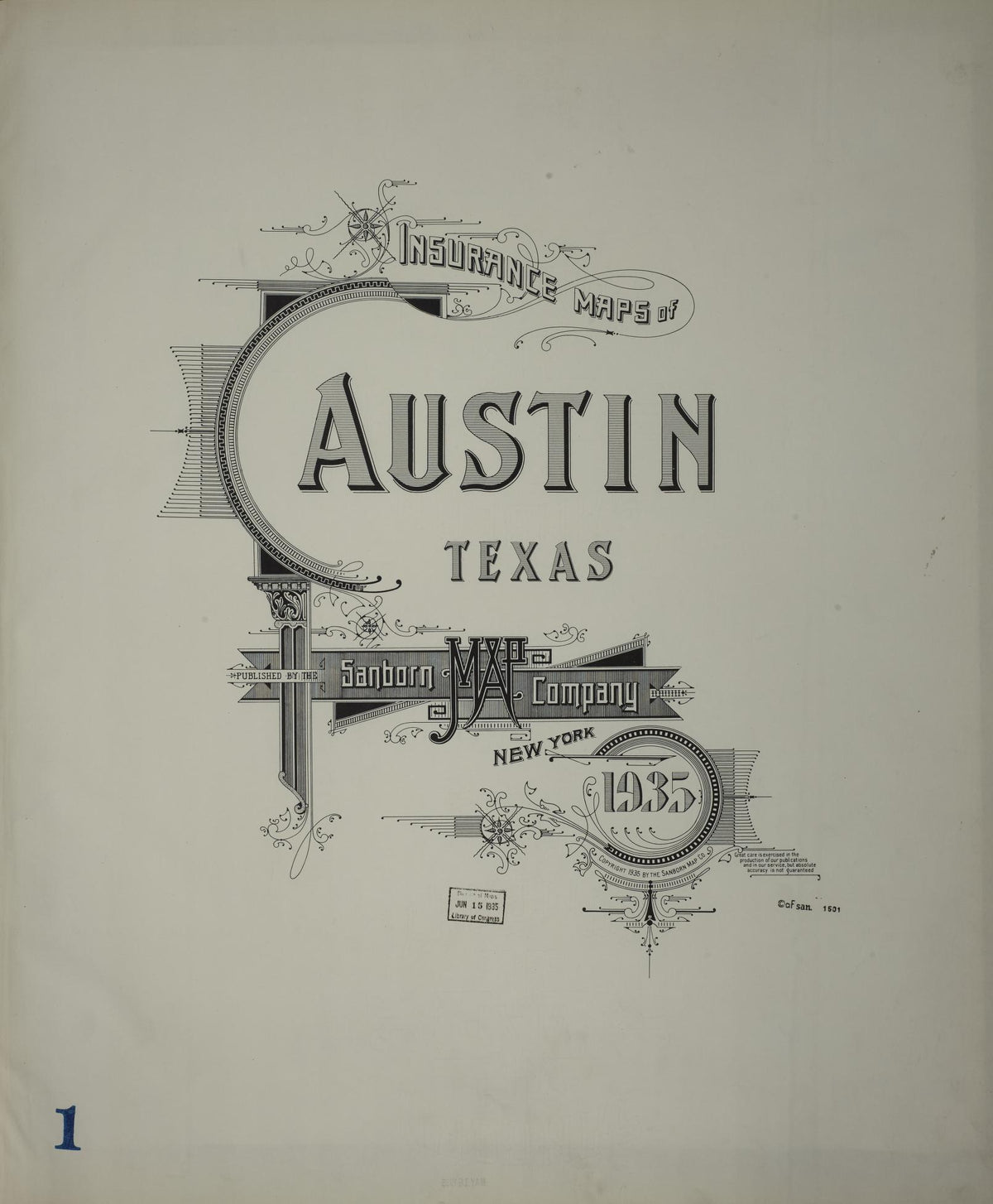 Sanborn Fire Insurance Map from Austin, Travis County, Texas (1935), Sheet #0001 - Historic Sanborn Fire Insurance Map Print, vintage old map wall art, antique decor, genealogy gift, Texas Texas map