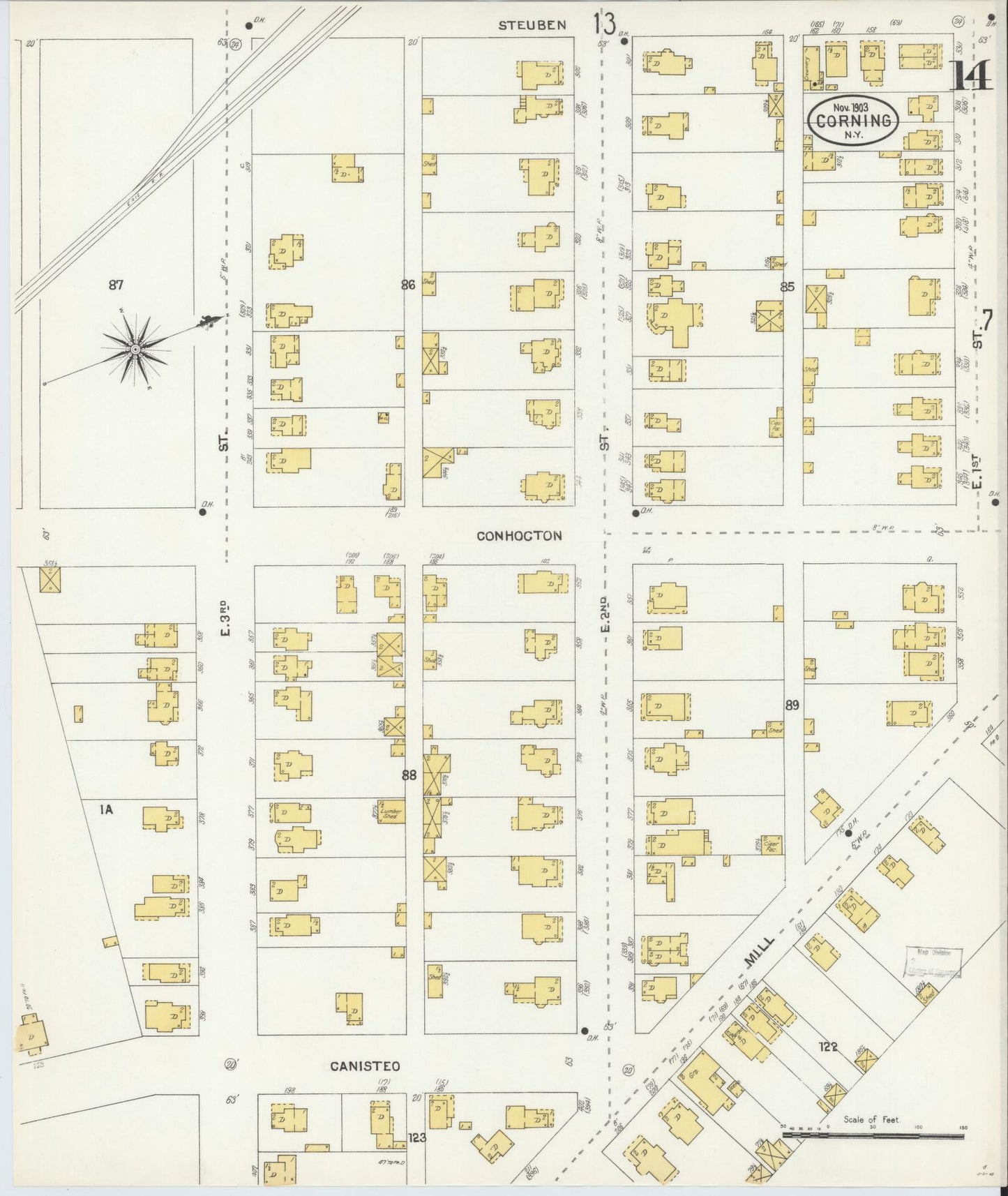 Sanborn Fire Insurance Map from Corning, Steuben County, New York (1903), Sheet #0014 - Complete Map Set gallery image, historic Sanborn map, vintage wall art, New York New York