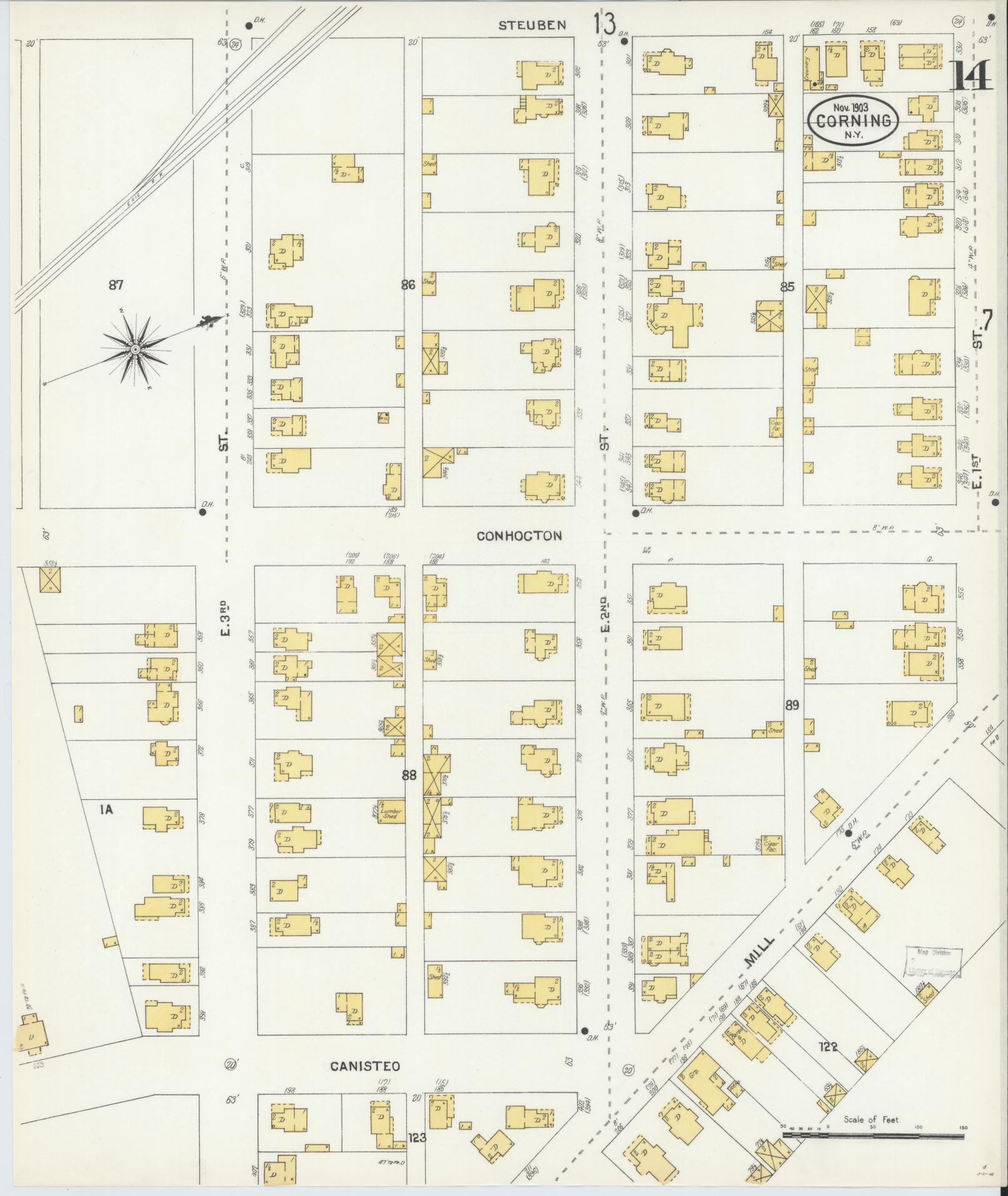 Sanborn Fire Insurance Map from Corning, Steuben County, New York (1903), Sheet #0014 - Complete Map Set gallery image, historic Sanborn map, vintage wall art, New York New York