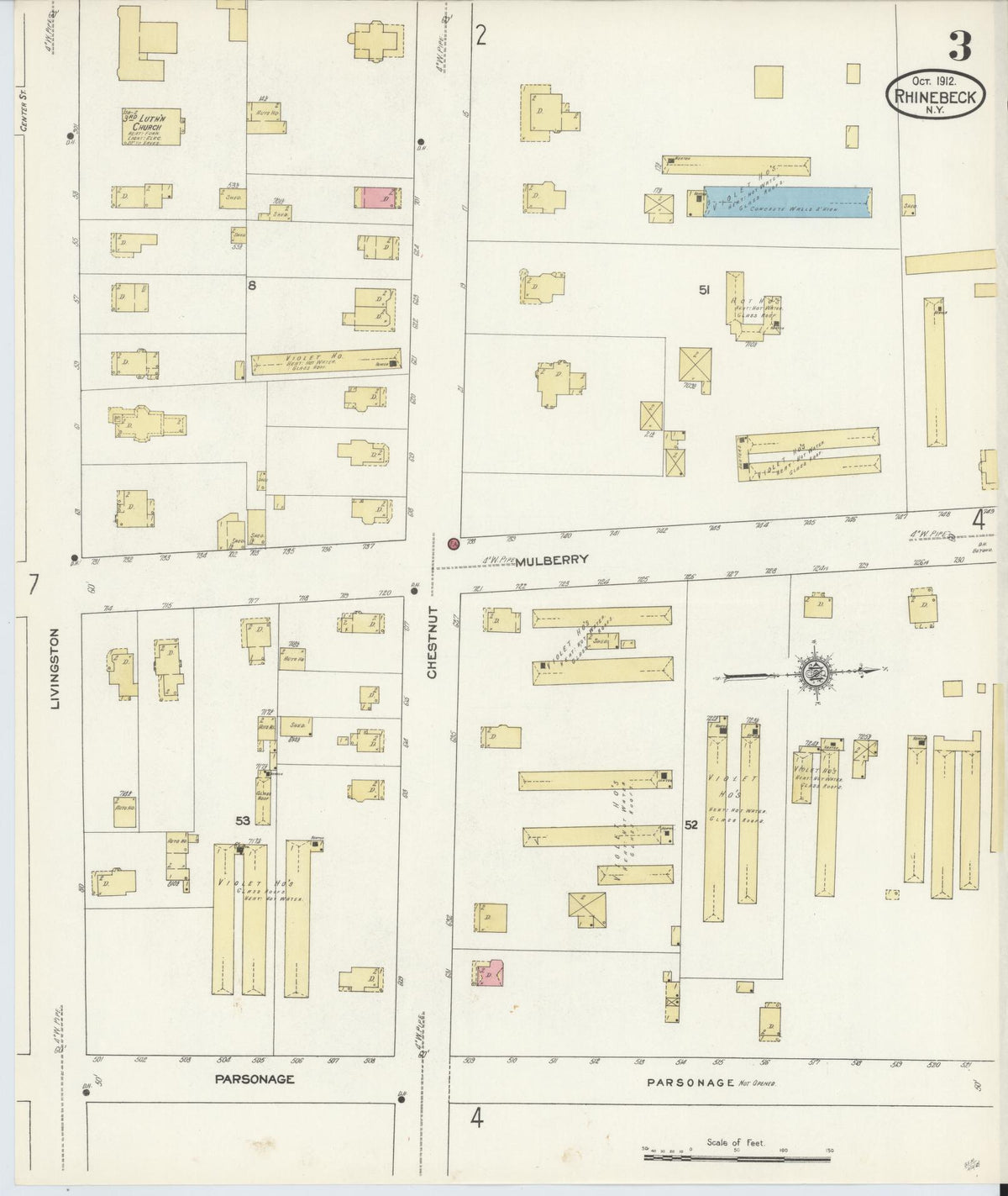 Sanborn Fire Insurance Map from Rhinebeck, Dutchess County, New York (1912), Sheet #0003 - Complete Map Set gallery image, historic Sanborn map, vintage wall art, New York New York