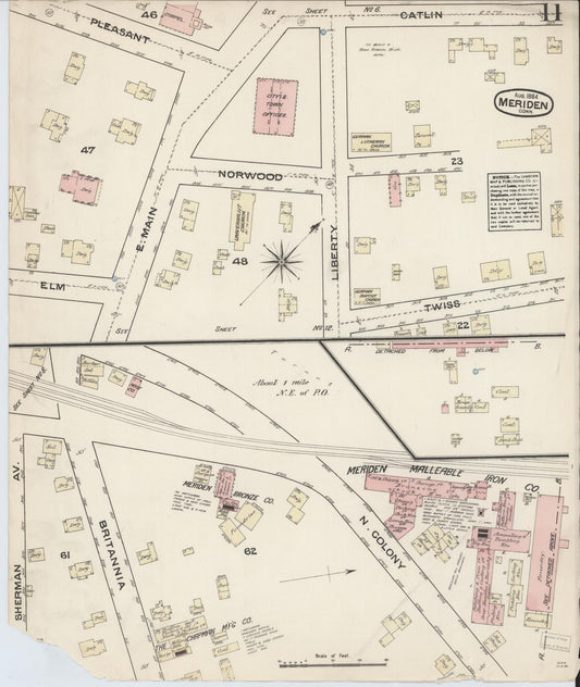 Sanborn Fire Insurance Map from Meriden, New Haven County, Connecticut (1884), Sheet #0011 - Historic Sanborn Fire Insurance Map Print, vintage old map wall art, antique decor, genealogy gift, Connecticut Connecticut map