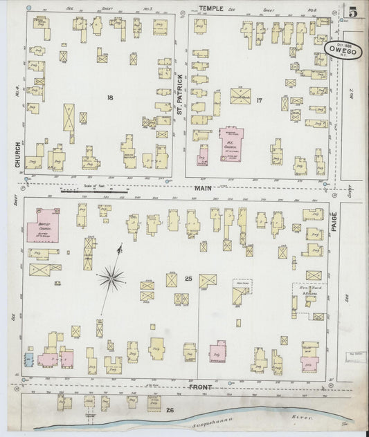 Sanborn Fire Insurance Map from Owego, Tioga County, New York (1888), Sheet #0005 - Historic Sanborn Fire Insurance Map Print, vintage old map wall art, antique decor, genealogy gift, New York New York map