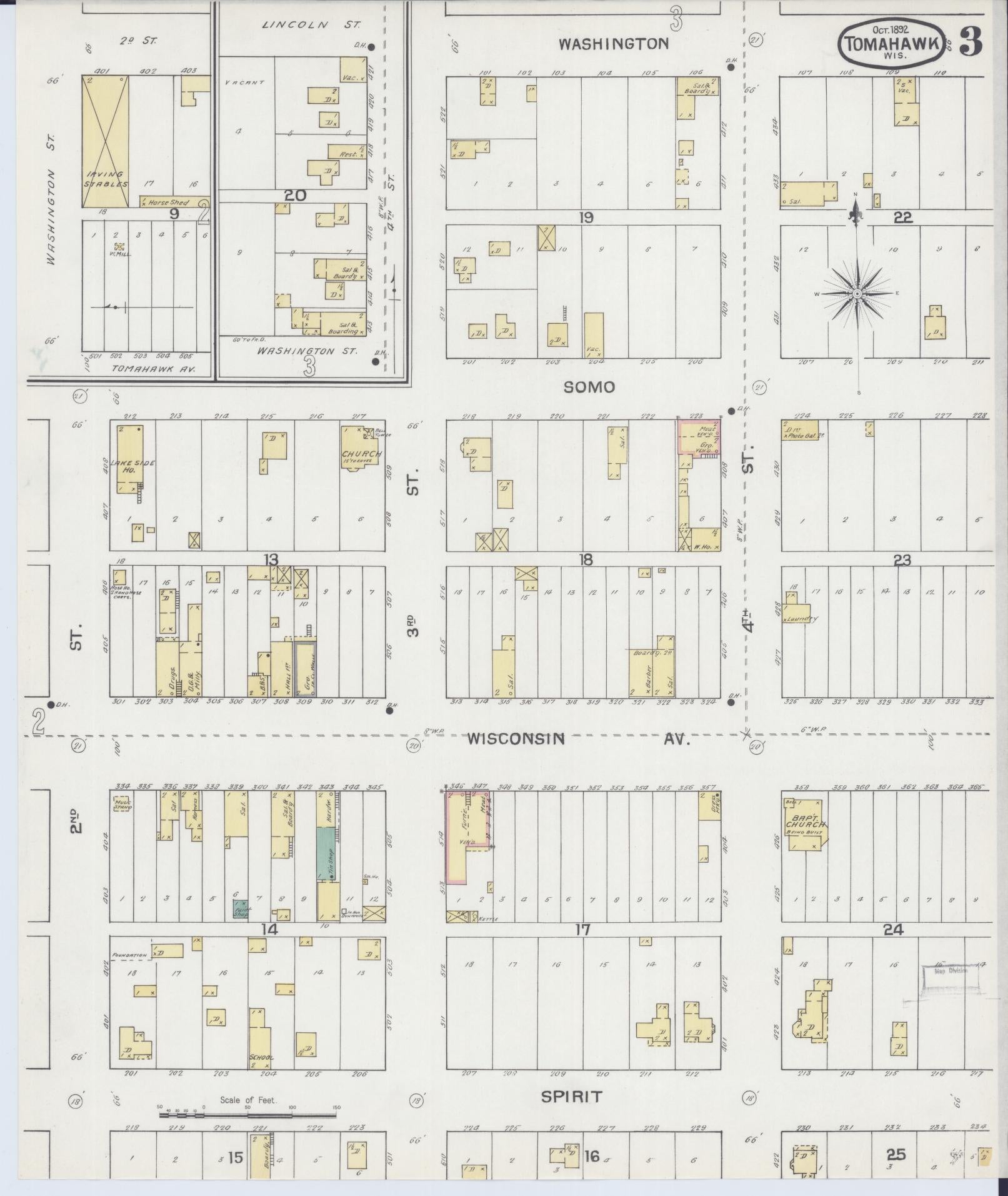 Sanborn Fire Insurance Map from Tomahawk, Lincoln County, Wisconsin (1892), Sheet #0003 - Complete Map Set gallery image, historic Sanborn map, vintage wall art, Wisconsin Wisconsin