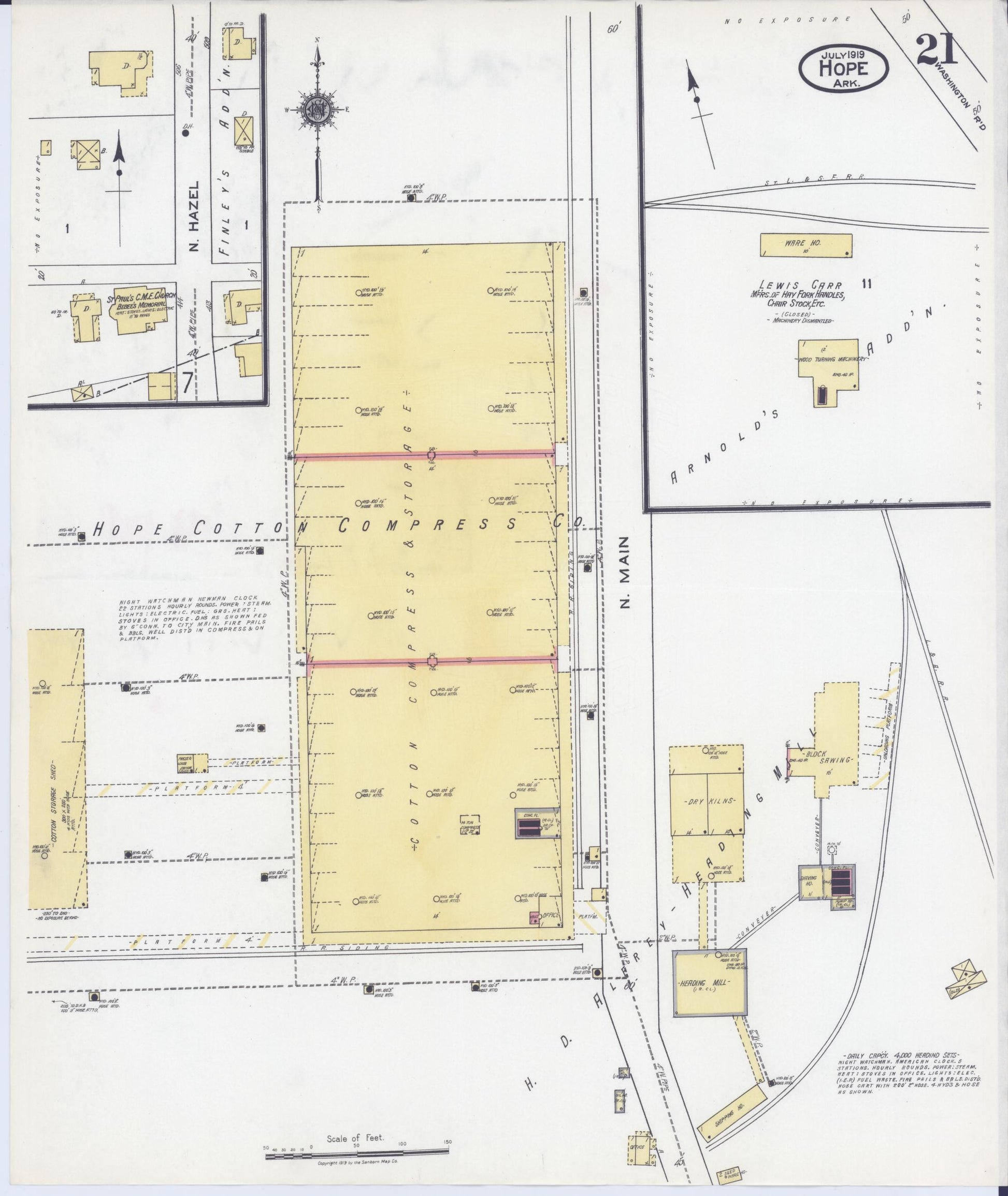 Sanborn Fire Insurance Map from Hope, Hempstead County, Arkansas (1919), Sheet #0021 - Complete Map Set gallery image, historic Sanborn map, vintage wall art, Arkansas Arkansas
