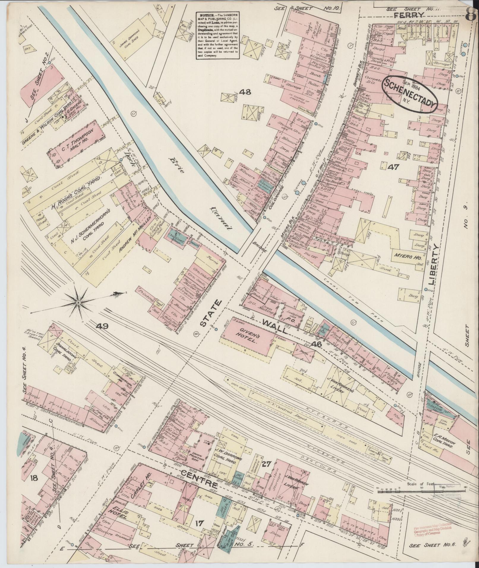 Sanborn Fire Insurance Map from Schenectady, Schenectady County, New York (1884), Sheet #0008 - Complete Map Set gallery image, historic Sanborn map, vintage wall art, New York New York