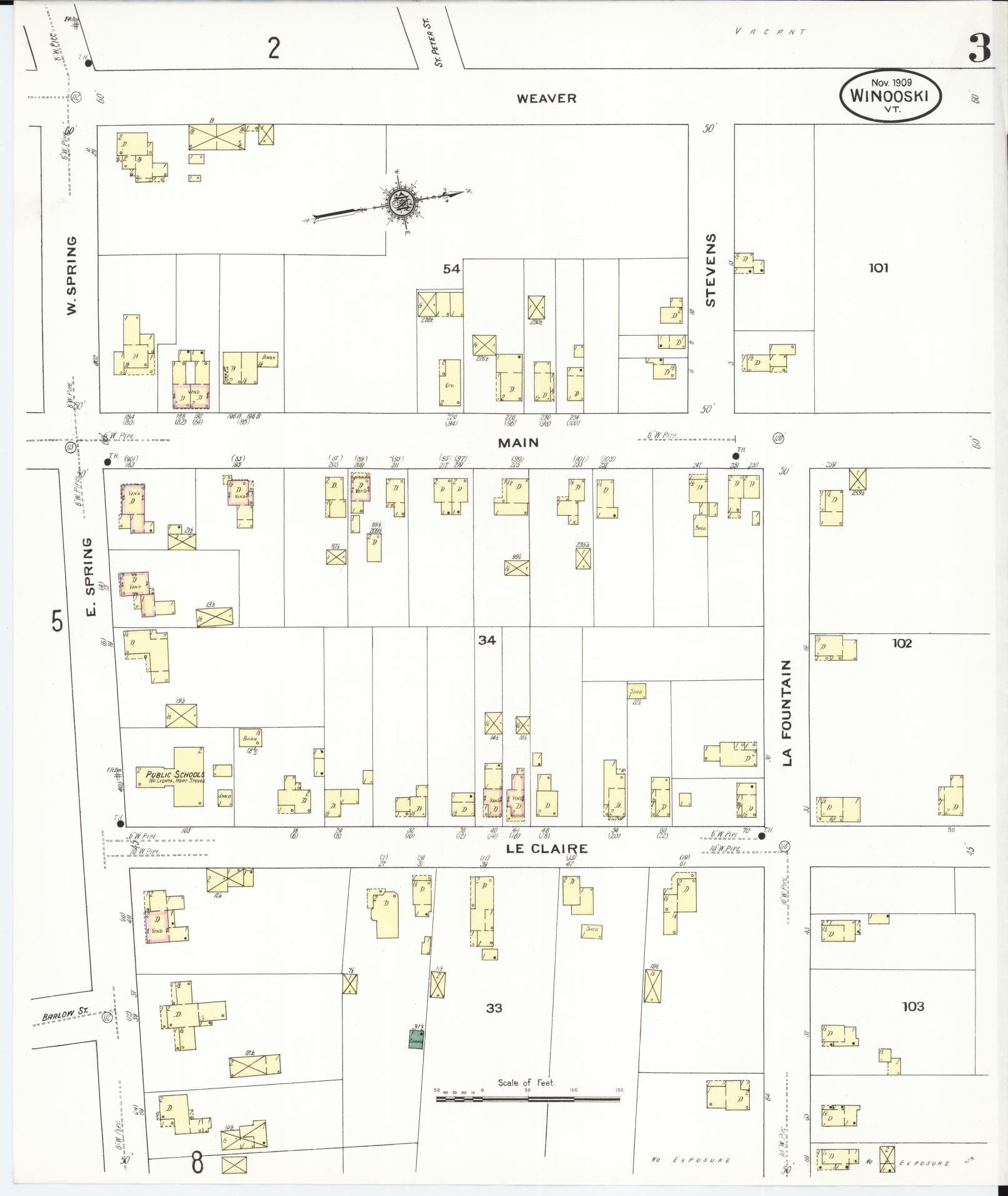 Sanborn Fire Insurance Map from Winooski, Chittenden County, Vermont (1909), Sheet #0003 - Historic Sanborn Fire Insurance Map Print, vintage old map wall art, antique decor, genealogy gift, Vermont Vermont map