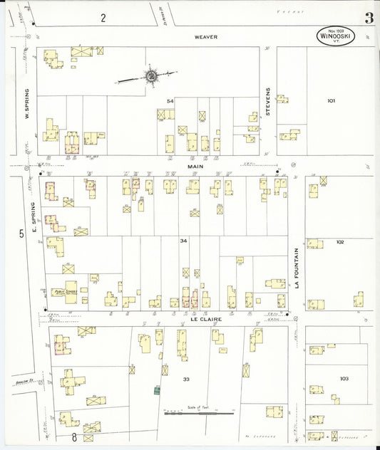 Sanborn Fire Insurance Map from Winooski, Chittenden County, Vermont (1909), Sheet #0003 - Historic Sanborn Fire Insurance Map Print, vintage old map wall art, antique decor, genealogy gift, Vermont Vermont map