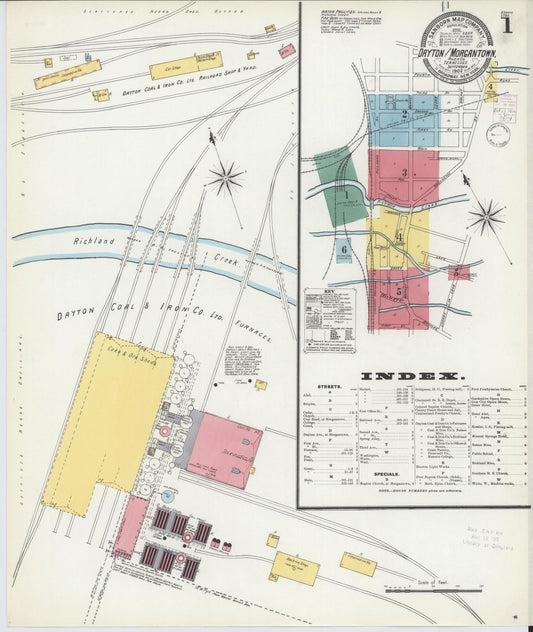 Sanborn Fire Insurance Map from Dayton, Rhea County, Tennessee (1902), Sheet #0001 - Historic Sanborn Fire Insurance Map Print, vintage old map wall art, antique decor, genealogy gift, Tennessee Tennessee map