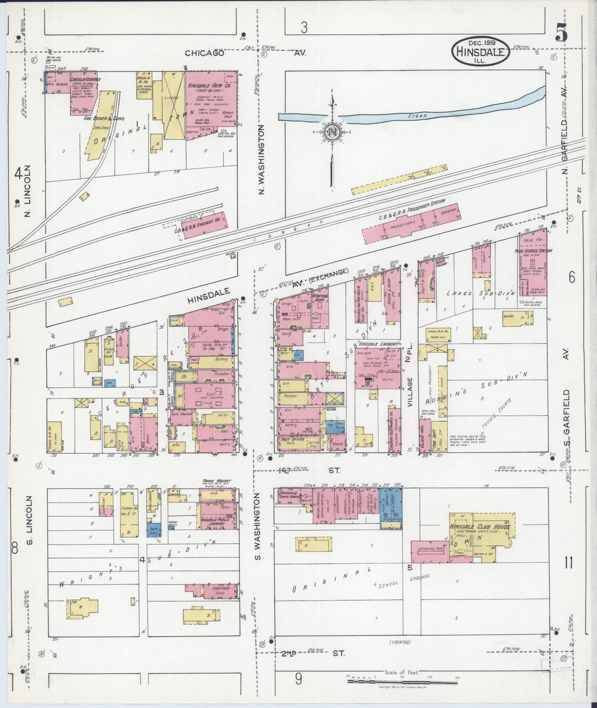 Sanborn Fire Insurance Map from Hinsdale, Du Page And Cook Counties, Illinois (1919), Sheet #0005 - Complete Map Set gallery image, historic Sanborn map, vintage wall art, Illinois Illinois
