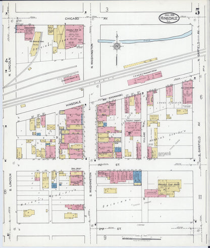 Sanborn Fire Insurance Map from Hinsdale, Du Page And Cook Counties, Illinois (1919), Sheet #0005 - Complete Map Set gallery image, historic Sanborn map, vintage wall art, Illinois Illinois