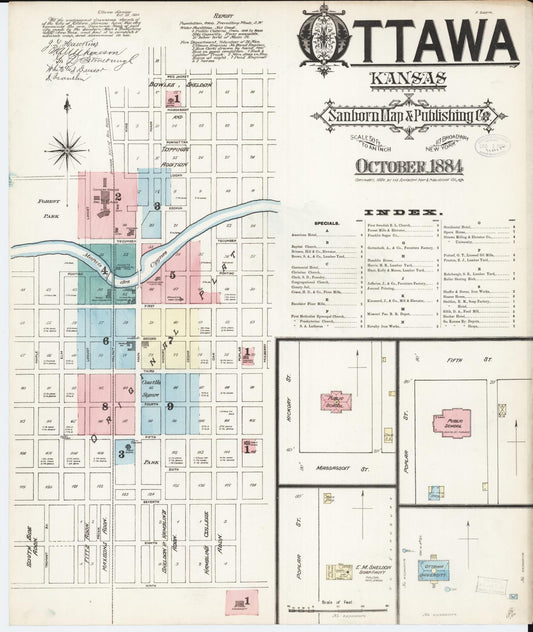 Sanborn Fire Insurance Map from Ottawa, Franklin County, Kansas (1884), Sheet #0001 - Historic Sanborn Fire Insurance Map Print, vintage old map wall art, antique decor, genealogy gift, Kansas Kansas map