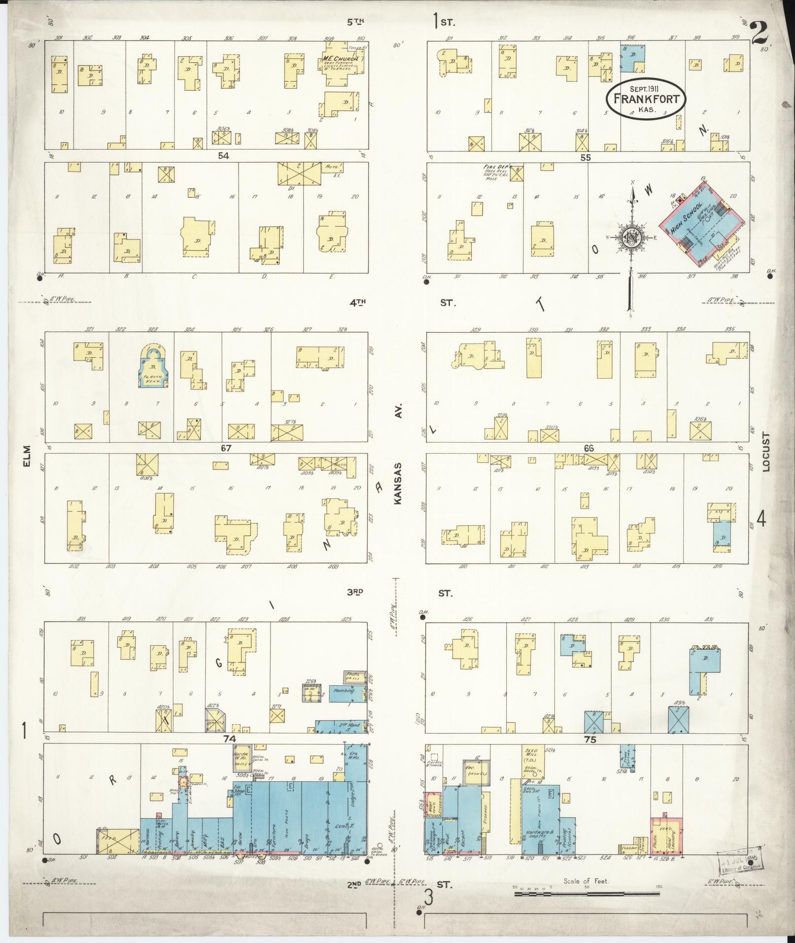 Sanborn Fire Insurance Map from Frankfort, Marshall County, Kansas (1911), Sheet #0002 - Complete Map Set gallery image, historic Sanborn map, vintage wall art, Kansas Kansas