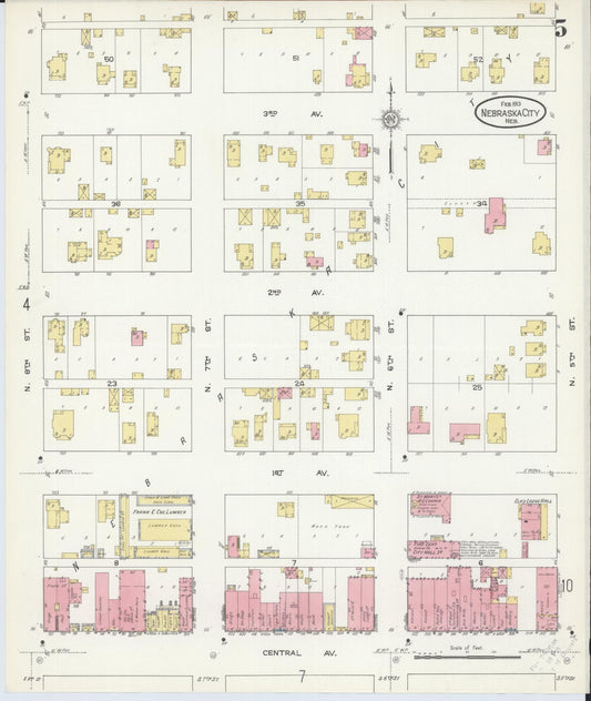 Sanborn Fire Insurance Map from Nebraska City, Otoe County, Nebraska (1913), Sheet #0005 - Historic Sanborn Fire Insurance Map Print, vintage old map wall art, antique decor, genealogy gift, Nebraska Nebraska map