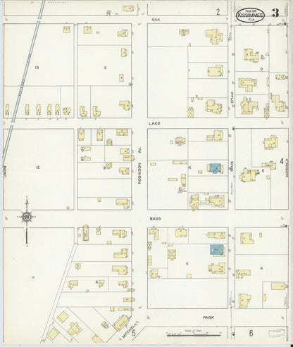 Sanborn Fire Insurance Map from Kissimmee, Osceola County, Florida (1914), Sheet #0003 - Complete Map Set gallery image, historic Sanborn map, vintage wall art, Florida Florida