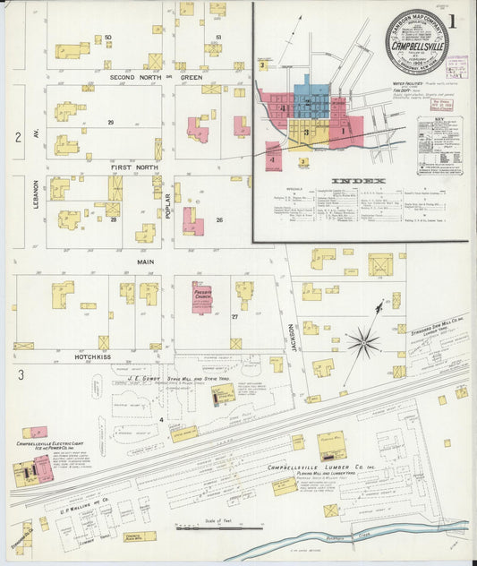Sanborn Fire Insurance Map from Campbellsville, Taylor County, Kentucky. (1908) – Historic Sanborn Fire Insurance Map Print