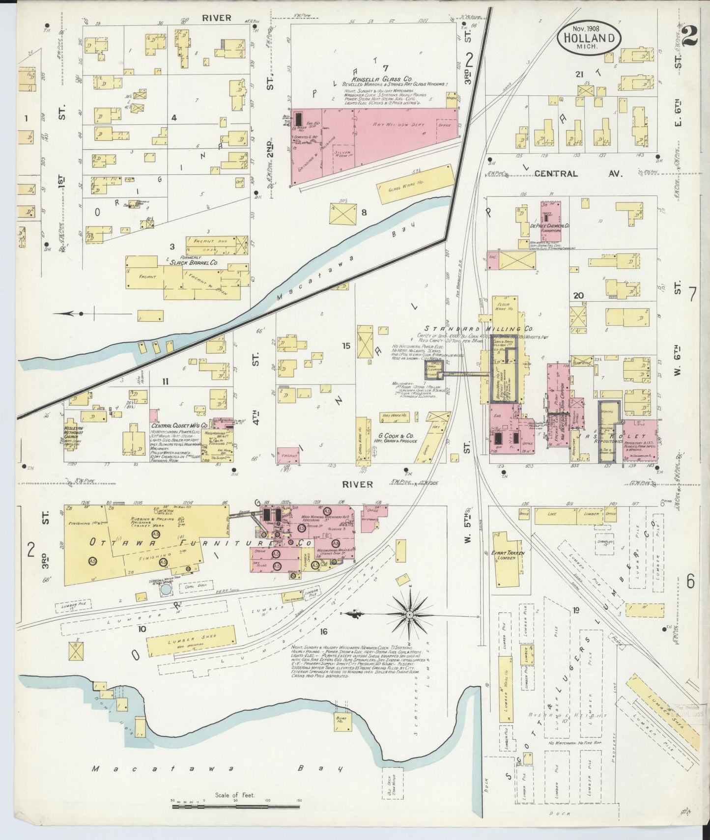 Sanborn Fire Insurance Map from Holland, Ottawa County, Michigan (1908), Sheet #0002 - Complete Map Set gallery image, historic Sanborn map, vintage wall art, Michigan Michigan