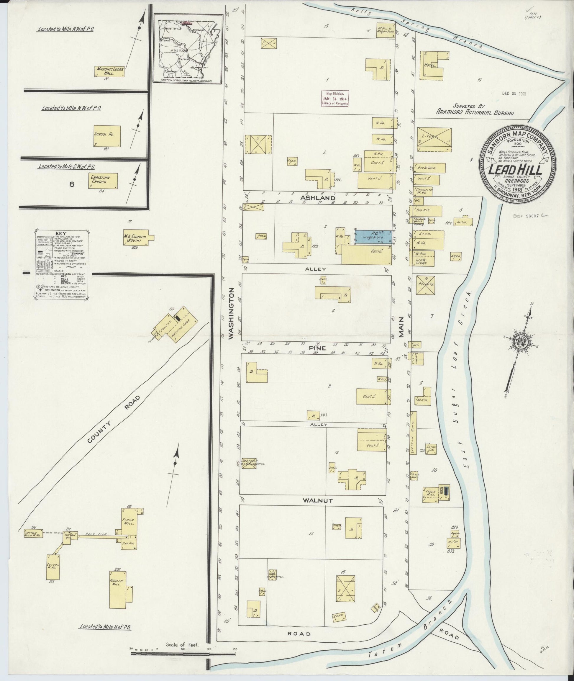 Sanborn Fire Insurance Map from Lead Hill, Boone County, Arkansas (1913), Sheet #0001 - Historic Sanborn Fire Insurance Map Print, vintage old map wall art, antique decor, genealogy gift, Arkansas Arkansas map