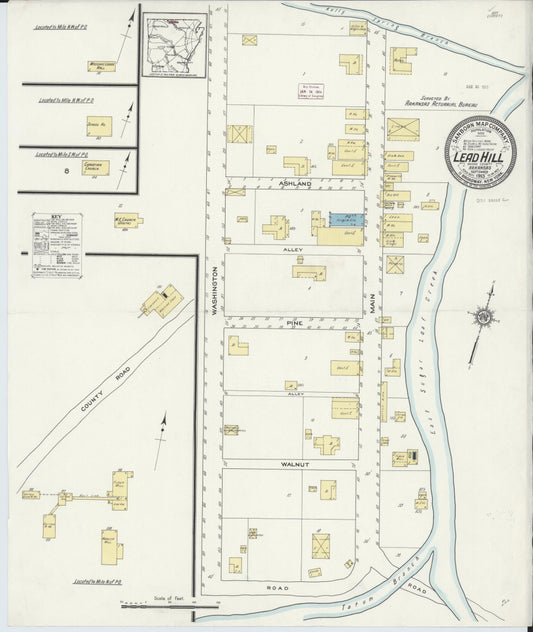 Sanborn Fire Insurance Map from Lead Hill, Boone County, Arkansas (1913), Sheet #0001 - Historic Sanborn Fire Insurance Map Print, vintage old map wall art, antique decor, genealogy gift, Arkansas Arkansas map