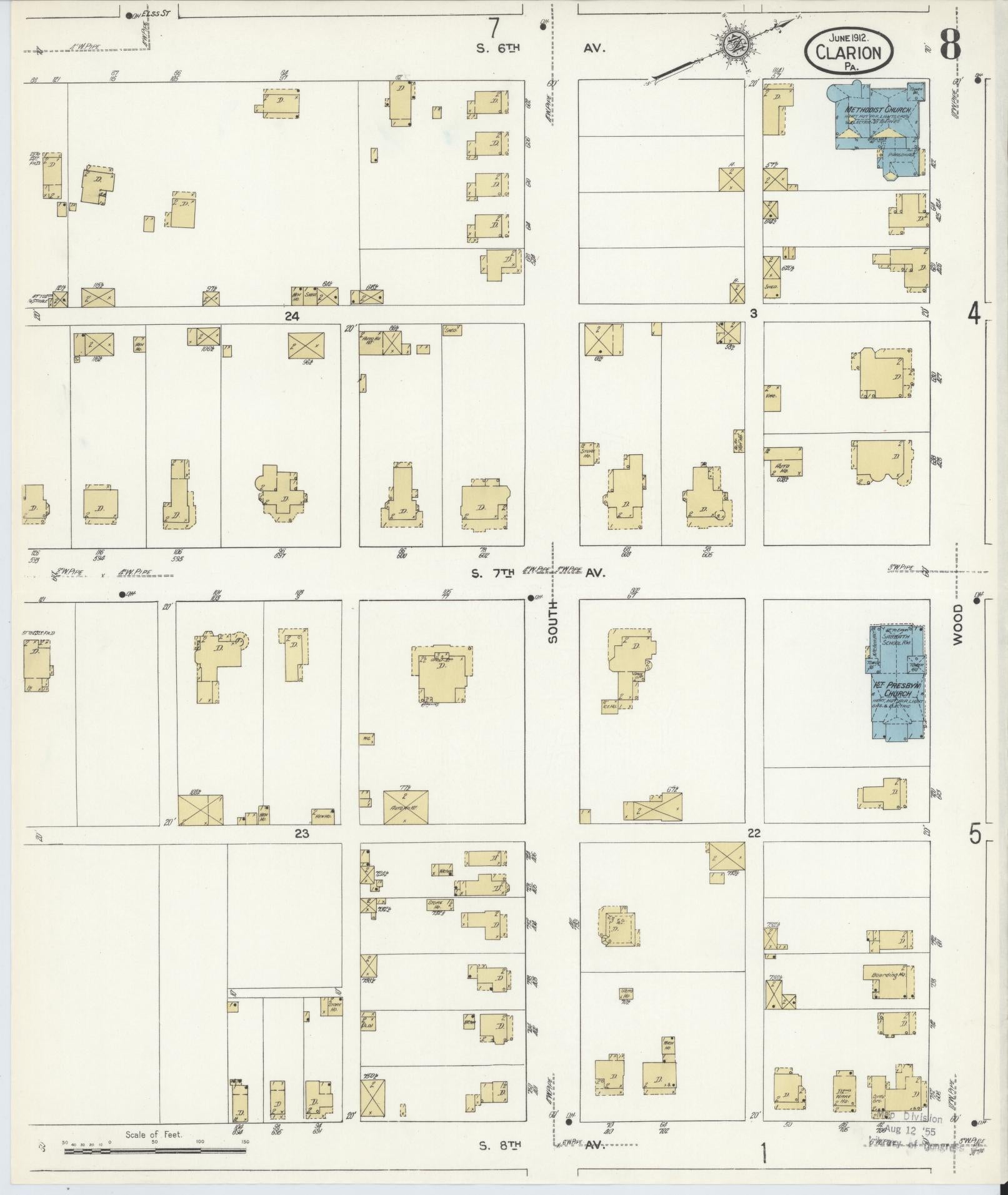 Sanborn Fire Insurance Map from Clarion, Clarion County, Pennsylvania (1912), Sheet #0008 - Historic Sanborn Fire Insurance Map Print, vintage old map wall art, antique decor, genealogy gift, Pennsylvania Pennsylvania map