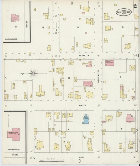 Sanborn Fire Insurance Map from Fayetteville, Lincoln County, Tennessee (1897), Sheet #0002 - Historic Sanborn Fire Insurance Map Print, vintage old map wall art, antique decor, genealogy gift, Tennessee Tennessee map