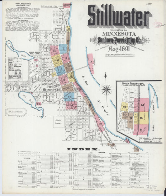 Sanborn Fire Insurance Map from Stillwater, Washington County, Minnesota (1891), Sheet #0001 - Historic Sanborn Fire Insurance Map Print, vintage old map wall art, antique decor, genealogy gift, Minnesota Minnesota map