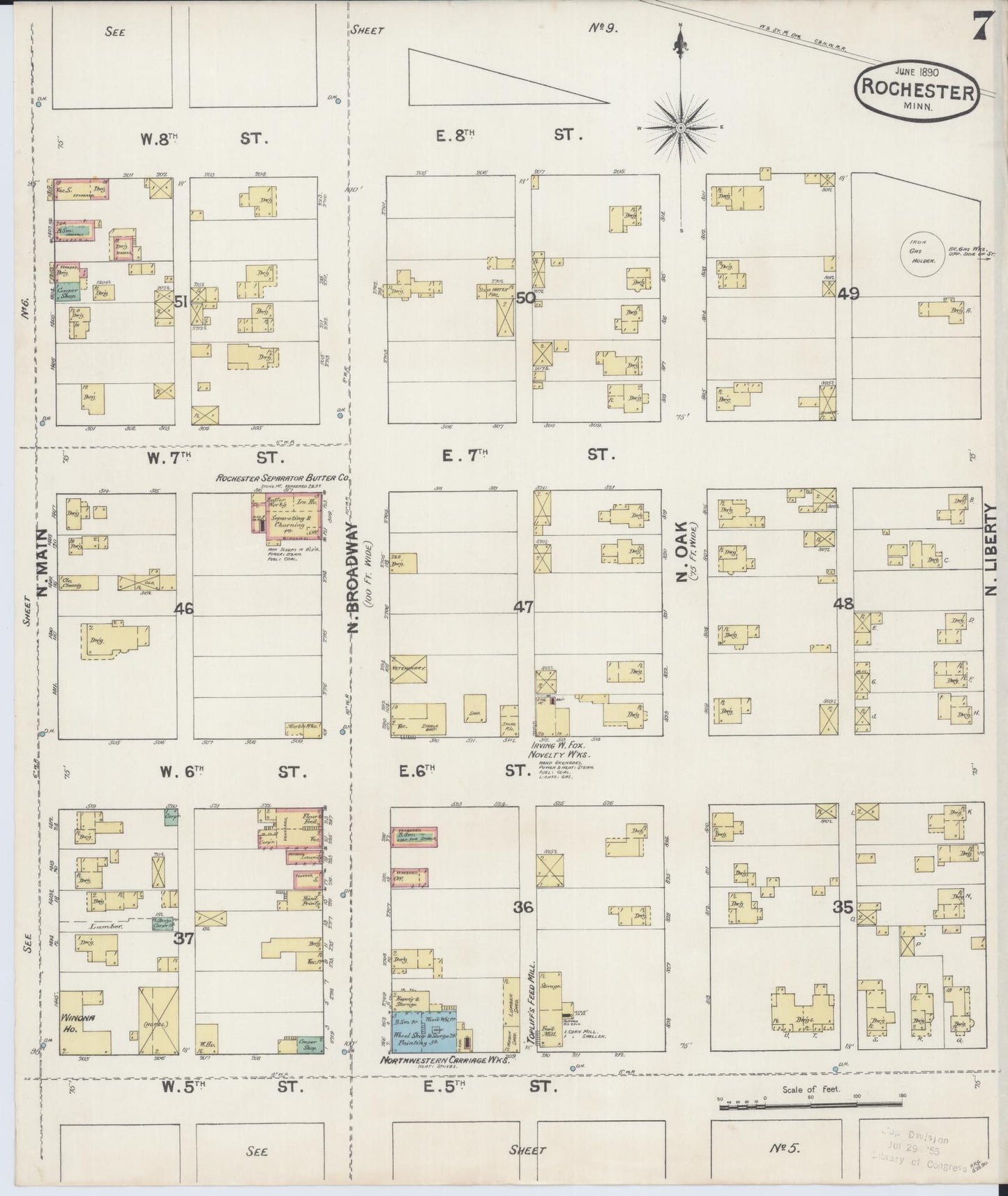 Sanborn Fire Insurance Map from Rochester, Olmsted County, Minnesota (1890), Sheet #0007 - Complete Map Set gallery image, historic Sanborn map, vintage wall art, Minnesota Minnesota