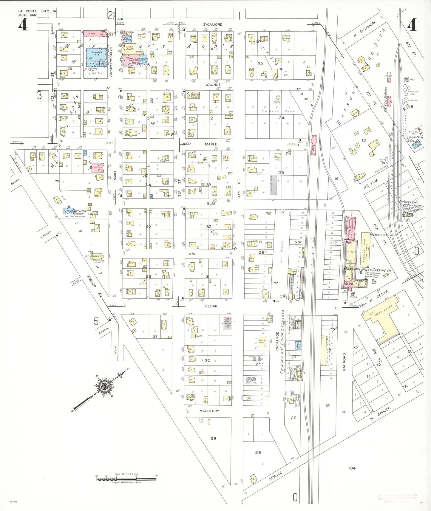 Sanborn Fire Insurance Map from La Porte City, Black Hawk County, Iowa (1948), Sheet #0004 - Historic Sanborn Fire Insurance Map Print, vintage old map wall art