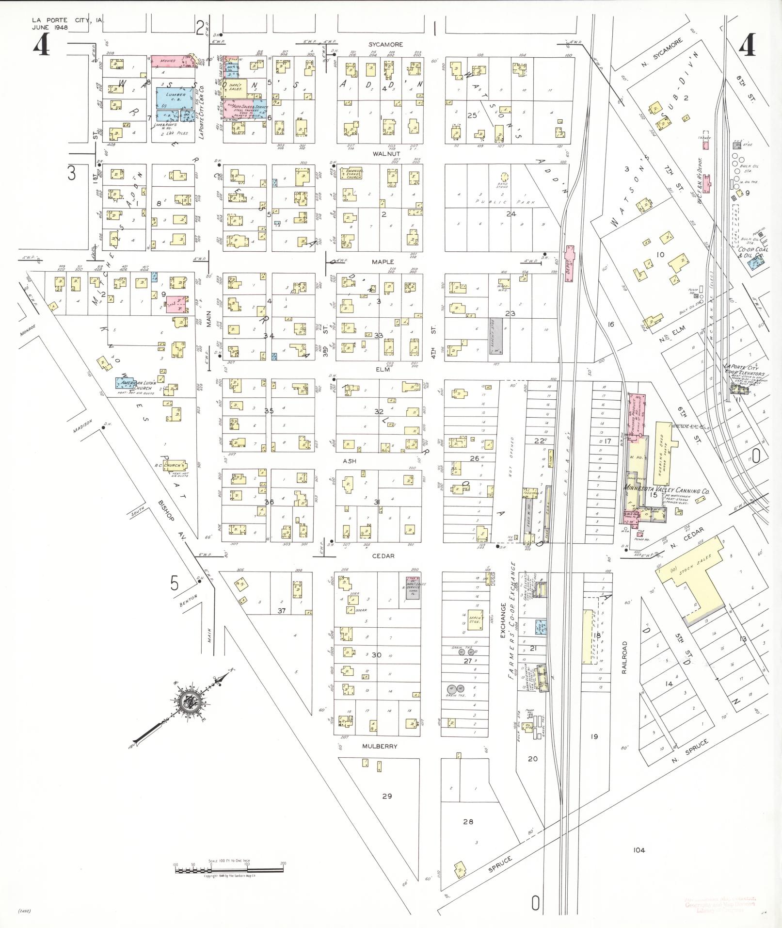 Sanborn Fire Insurance Map from La Porte City, Black Hawk County, Iowa (1948), Sheet #0004 - Historic Sanborn Fire Insurance Map Print, vintage old map wall art