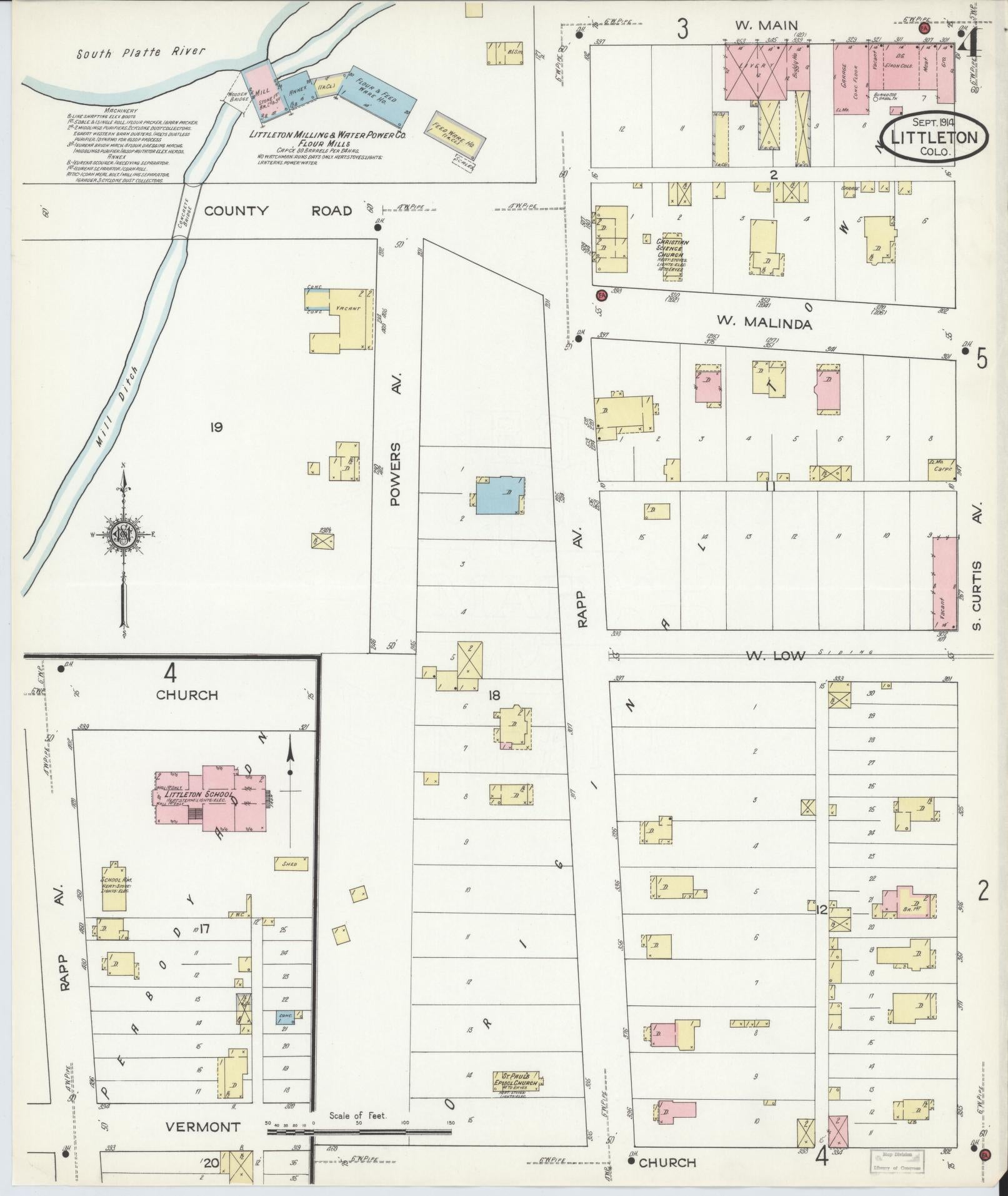 Sanborn Fire Insurance Map from Littleton, Arapahoe County, Colorado (1914), Sheet #0004 - Historic Sanborn Fire Insurance Map Print, vintage old map wall art, antique decor, genealogy gift, Colorado Colorado map