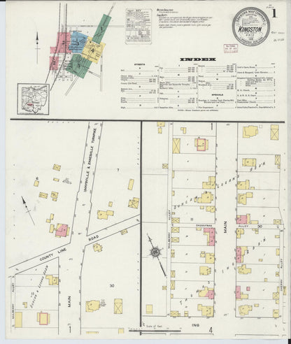 Sanborn Fire Insurance Map from Kingston, Ross County, Ohio (1915), Sheet #0001 - Historic Sanborn Fire Insurance Map Print, vintage old map wall art, antique decor, genealogy gift, Ohio Ohio map