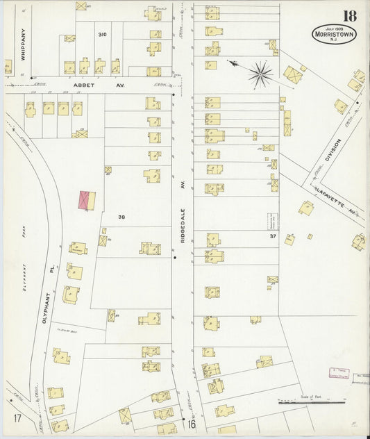 Sanborn Fire Insurance Map from Morristown, Morris County, New Jersey (1909), Sheet #0018 - Historic Sanborn Fire Insurance Map Print, vintage old map wall art, antique decor, genealogy gift, New Jersey New Jersey map