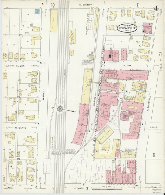 Sanborn Fire Insurance Map from Kendallville, Noble County, Indiana (1914), Sheet #0004 - Historic Sanborn Fire Insurance Map Print, vintage old map wall art, antique decor, genealogy gift, Indiana Indiana map