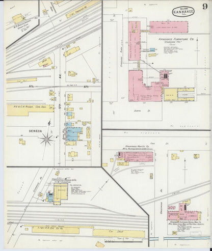 Sanborn Fire Insurance Map from Kankakee, Kankakee County, Illinois (1896), Sheet #0009 - Historic Sanborn Fire Insurance Map Print, vintage old map wall art, antique decor, genealogy gift, Illinois Illinois map