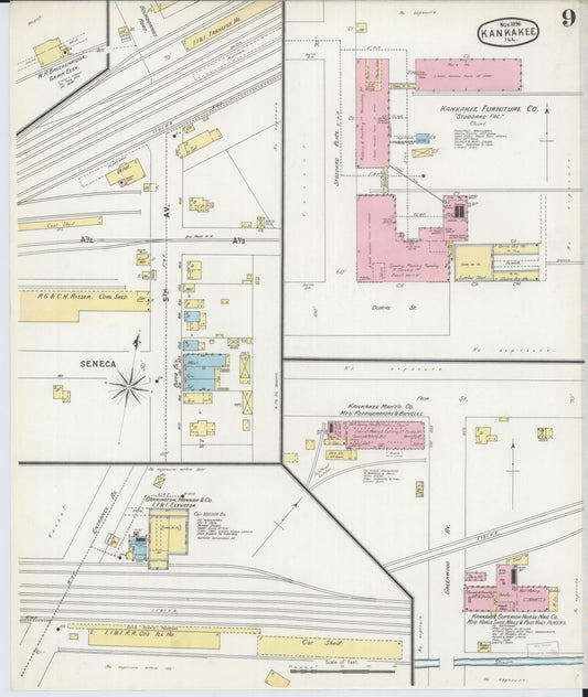 Sanborn Fire Insurance Map from Kankakee, Kankakee County, Illinois (1896), Sheet #0009 - Historic Sanborn Fire Insurance Map Print, vintage old map wall art, antique decor, genealogy gift, Illinois Illinois map