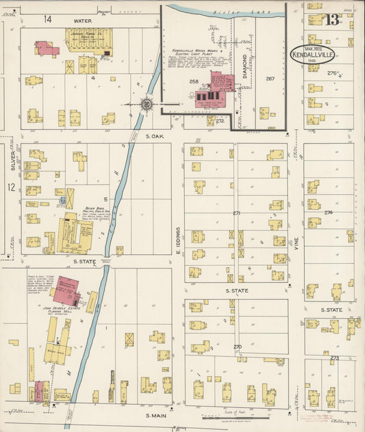 Sanborn Fire Insurance Map from Kendallville, Noble County, Indiana (1922), Sheet #0013 - Historic Sanborn Fire Insurance Map Print, vintage old map wall art, antique decor, genealogy gift, Indiana Indiana map