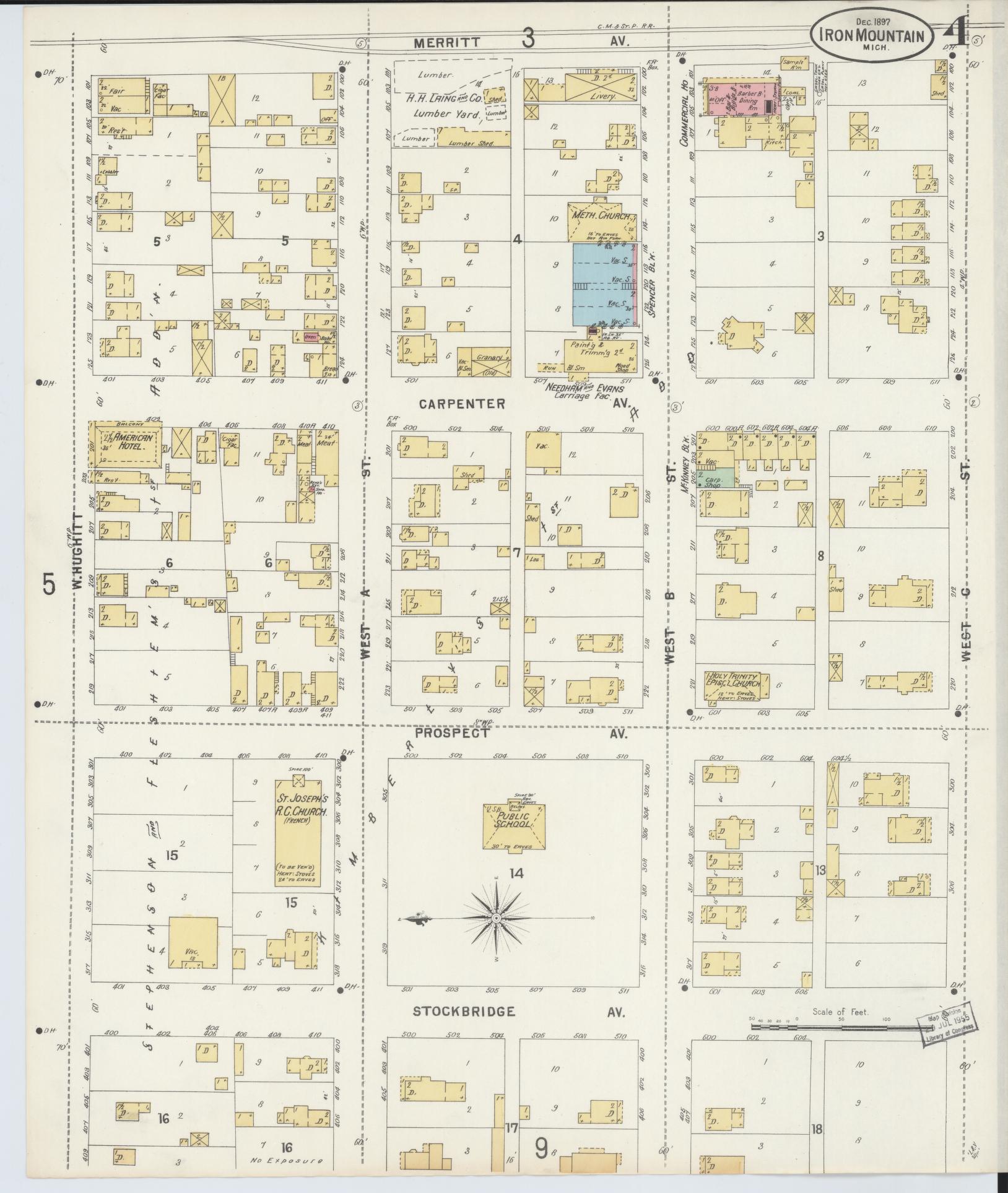 Sanborn Fire Insurance Map from Iron Mountain, Dickinson County, Michigan (1897), Sheet #0004 - Complete Map Set gallery image, historic Sanborn map, vintage wall art, Michigan Michigan