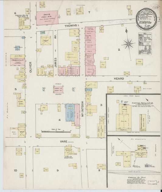 Sanborn Fire Insurance Map from Elberton, Elbert County, Georgia (1888), Sheet #0001 - Historic Sanborn Fire Insurance Map Print, vintage old map wall art, antique decor, genealogy gift, Georgia Georgia map