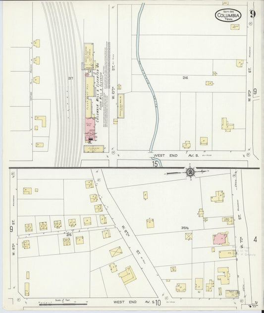 Sanborn Fire Insurance Map from Columbia, Maury County, Tennessee (1914), Sheet #0009 - Historic Sanborn Fire Insurance Map Print, vintage old map wall art, antique decor, genealogy gift, Tennessee Tennessee map