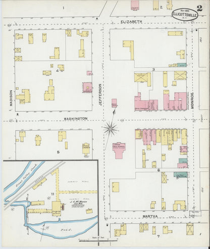 Sanborn Fire Insurance Map from Ellicottville, Cattaraugus County, New York (1892), Sheet #0002 - Historic Sanborn Fire Insurance Map Print, vintage old map wall art, antique decor, genealogy gift, New York New York map