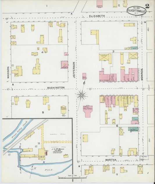 Sanborn Fire Insurance Map from Ellicottville, Cattaraugus County, New York (1892), Sheet #0002 - Historic Sanborn Fire Insurance Map Print, vintage old map wall art, antique decor, genealogy gift, New York New York map