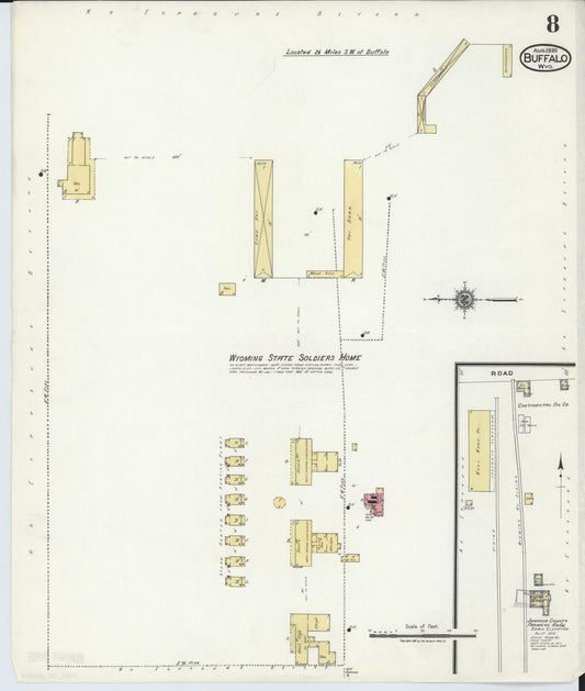 Sanborn Fire Insurance Map from Buffalo, Johnson County, Wyoming (1920), Sheet #0008 - Historic Sanborn Fire Insurance Map Print, vintage old map wall art, antique decor, genealogy gift, Wyoming Wyoming map