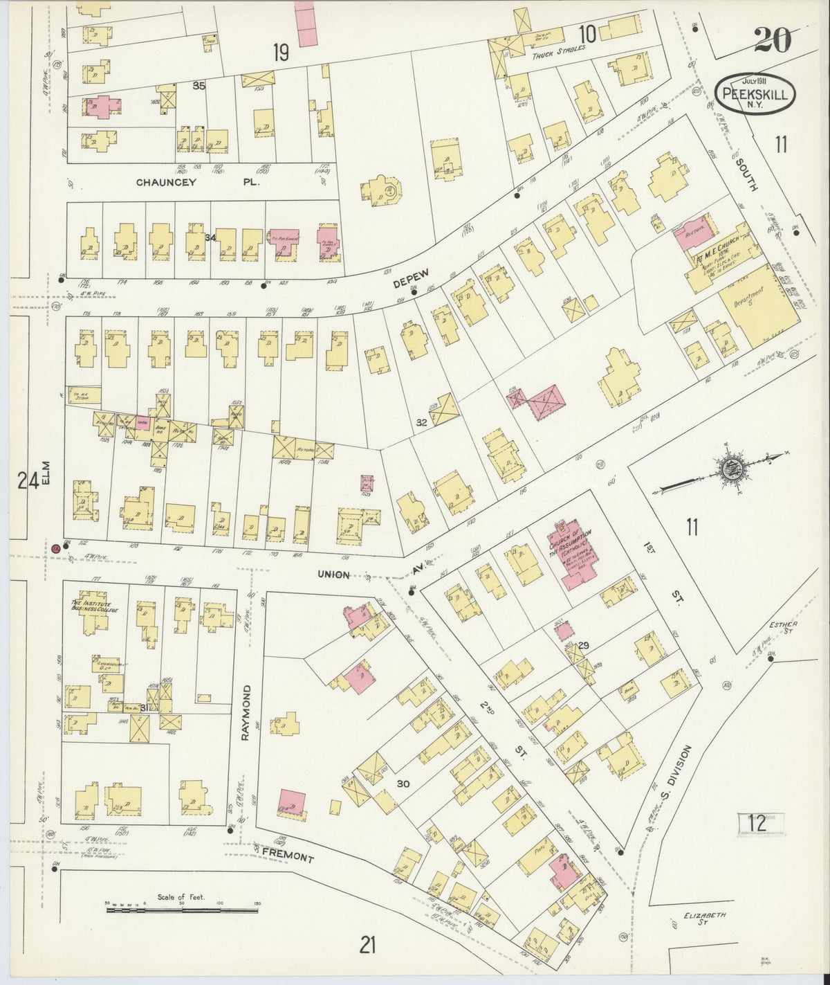 Sanborn Fire Insurance Map from Peekskill, Westchester County, New York (1911), Sheet #0020 - Complete Map Set gallery image, historic Sanborn map, vintage wall art, New York New York