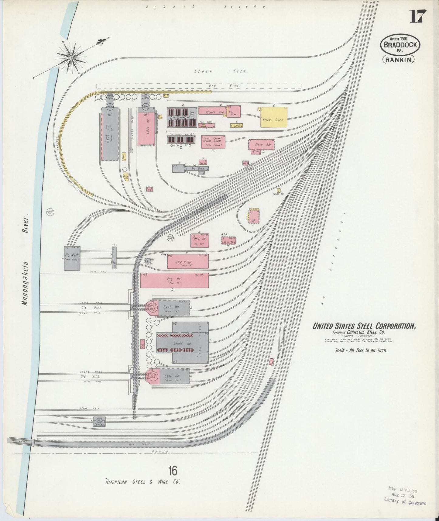 Sanborn Fire Insurance Map from Braddock, Allegheny County, Pennsylvania (1901), Sheet #0017 - Historic Sanborn Fire Insurance Map Print, vintage old map wall art, antique decor, genealogy gift, Pennsylvania Pennsylvania map