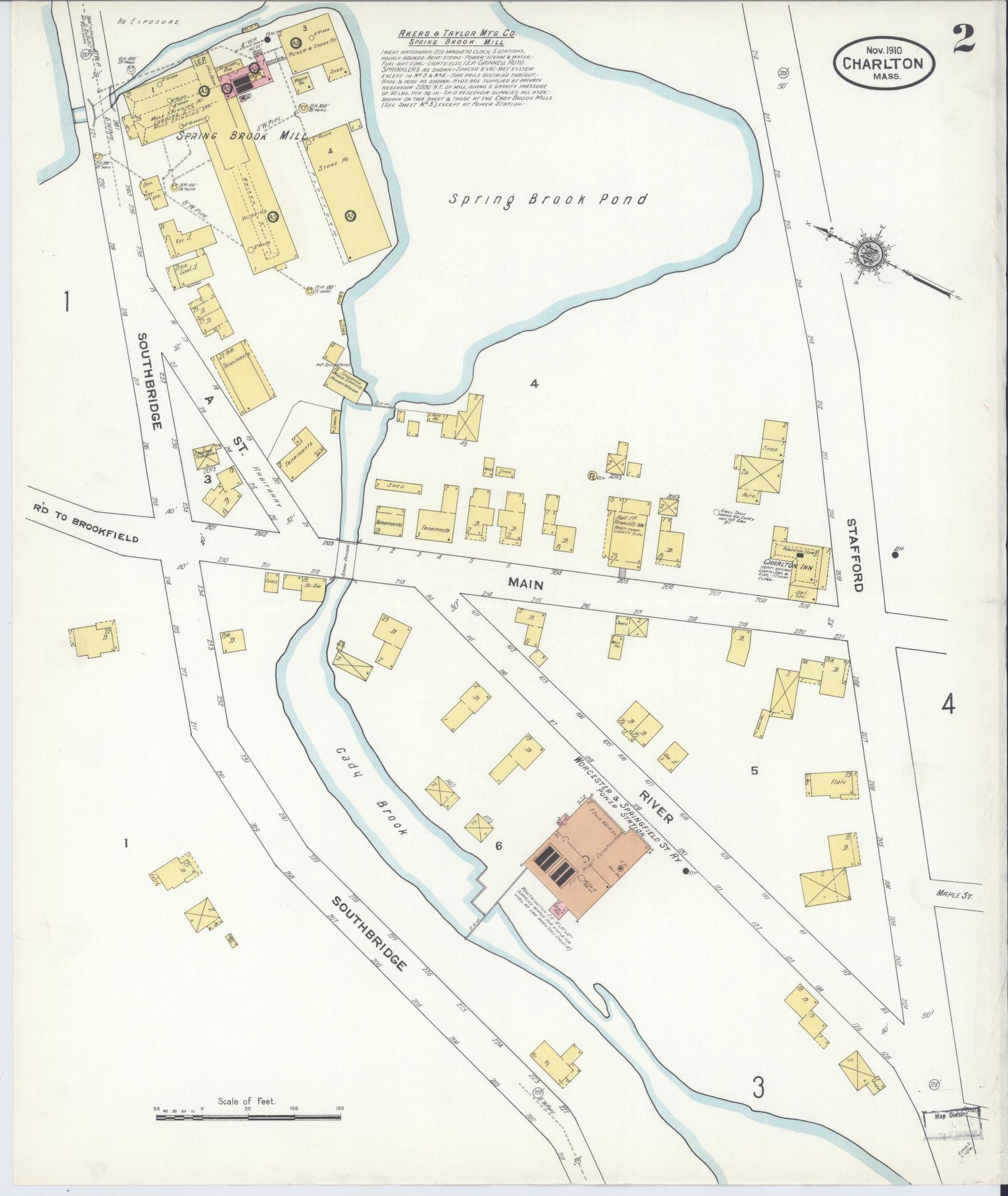 Sanborn Fire Insurance Map from Charlton, Worcester County, Massachusetts (1910), Sheet #0002 - Complete Map Set gallery image, historic Sanborn map, vintage wall art, Massachusetts Massachusetts